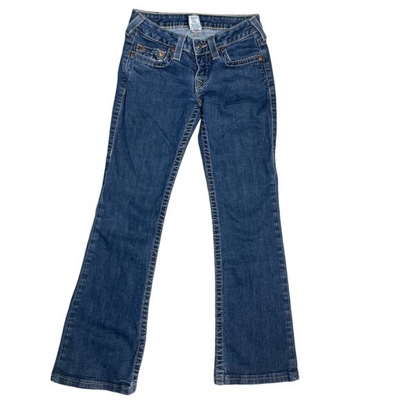 True Religion Bootcut Low Rise Jeans Metallic /‎ Sparkle Painted Pockets Size 27 - Picture 1 of 9